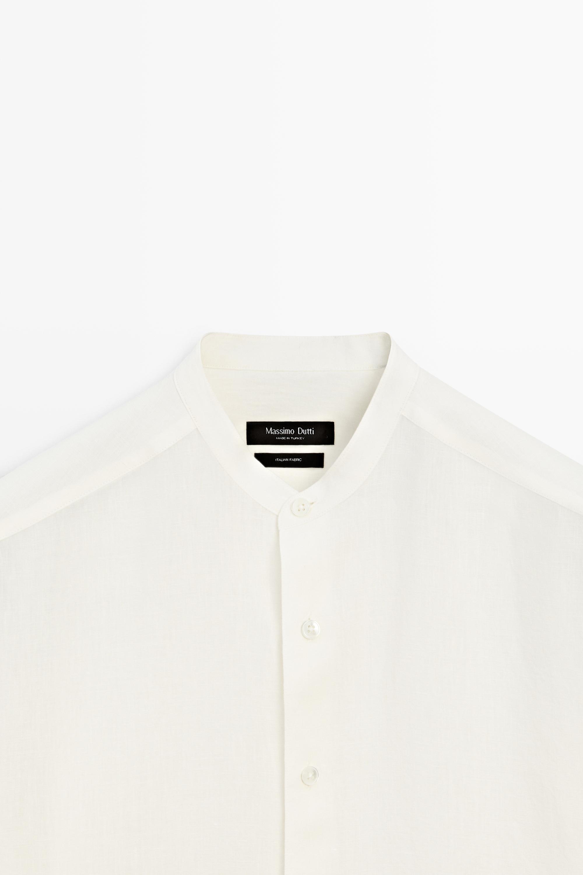 100% linen regular fit shirt with stand collar